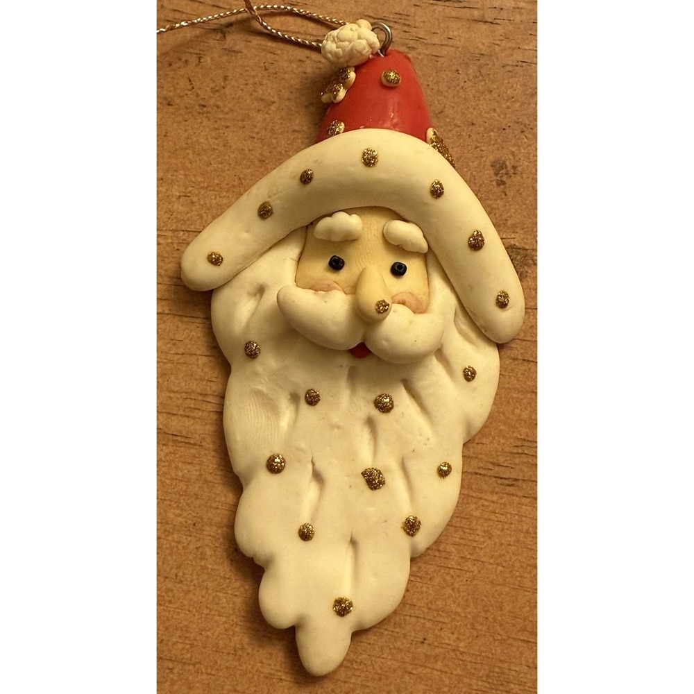 Polymer Clay Hand Crafted Flat Santa Figure Christmas Ornament 4" tall